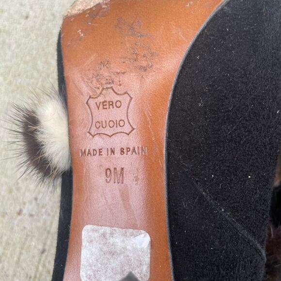 Donald Pliner‎ Women’s size 9m black suede Faux fur Heel Booties Y2K Glam - Picture 8 of 9